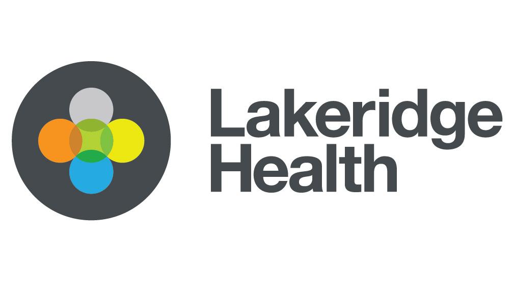 Lakeridge Health logo featuring multicolored circles on a dark background.