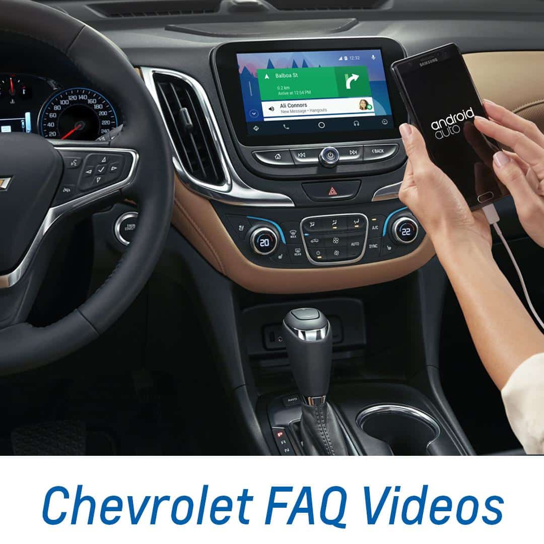 Chevrolet vehicle dashboard with Android Auto integration on the infotainment screen.