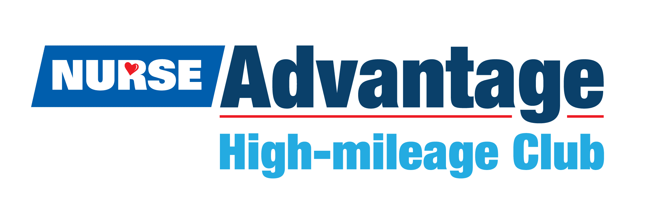 NURSE Advantage High-mileage Club logo, featuring bold blue text with a heart symbol.