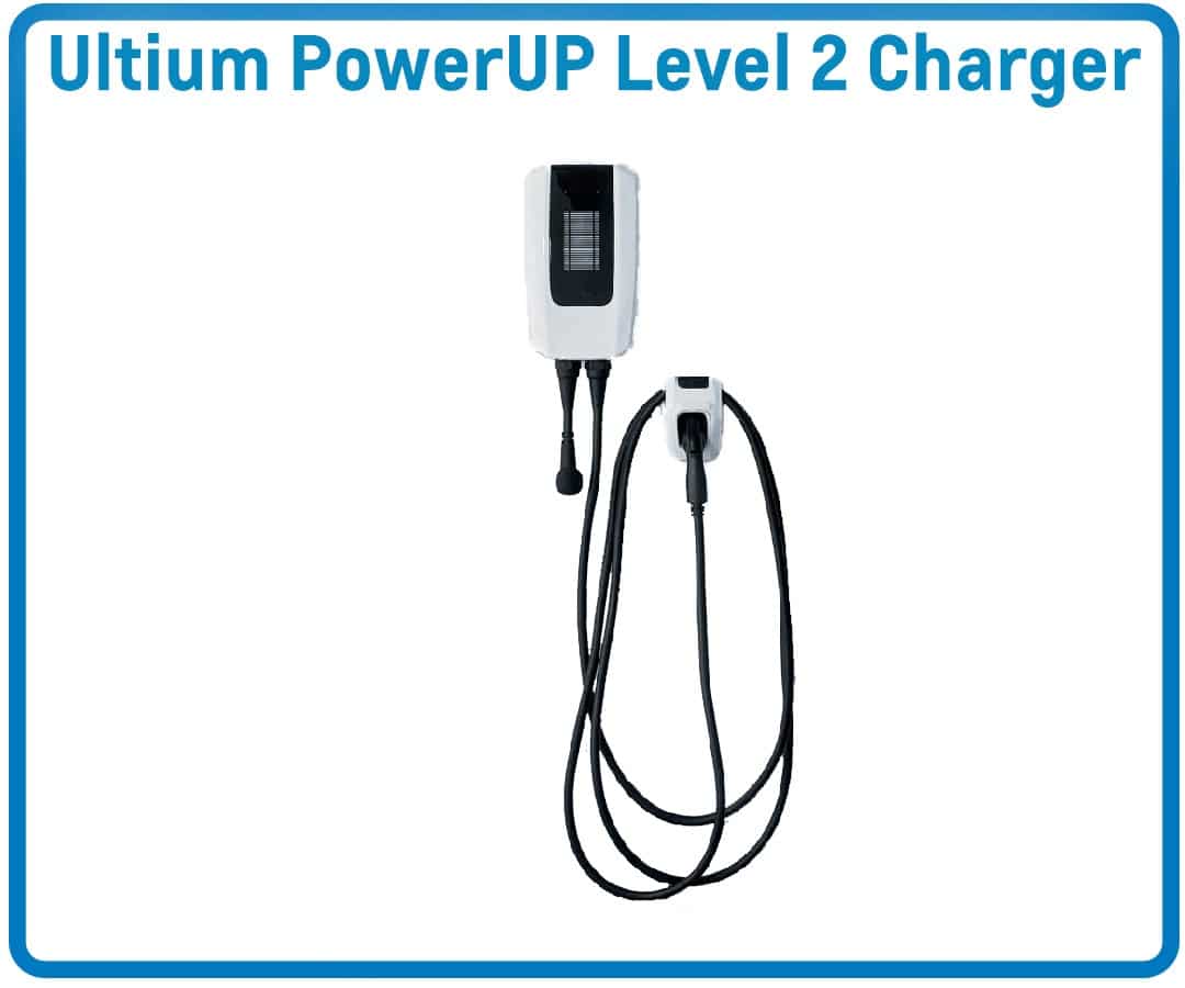 Ultium PowerUP Level 2 Charger with cable, ideal for electric vehicle fast charging.