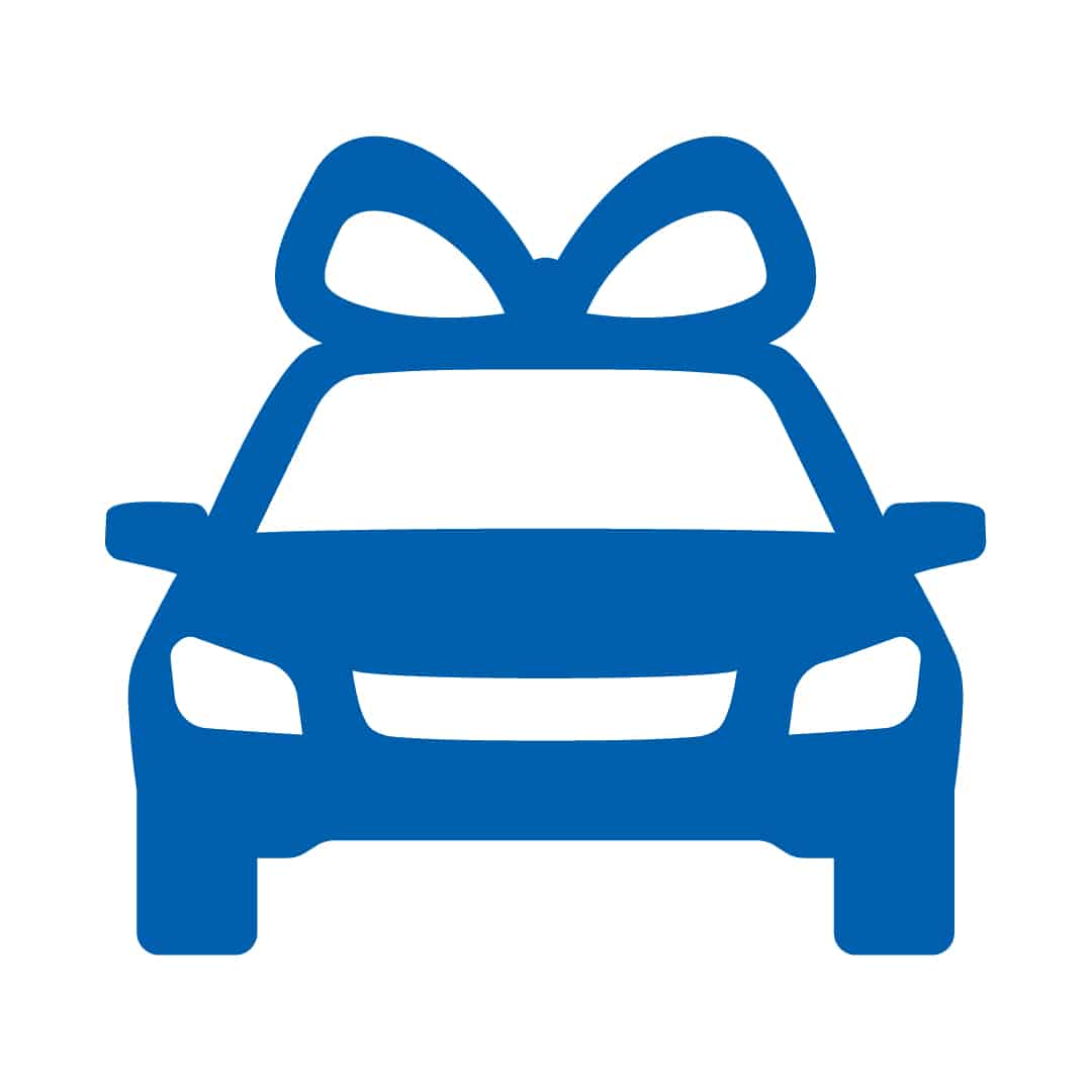 Blue car icon with a dollar sign location pin, representing car pricing or automotive sales.