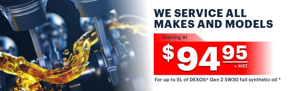 Oil change specials: $69.95 for 5L ACDelco synthetic blend, $94.95 for 5L DEXOS full synthetic. 29-minute service.