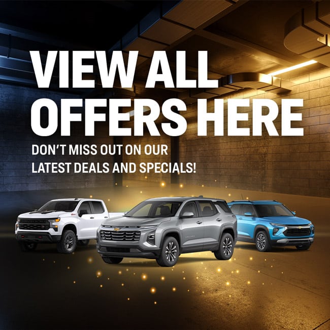Three SUVs with "View All Offers Here" text, promoting latest car deals and specials.