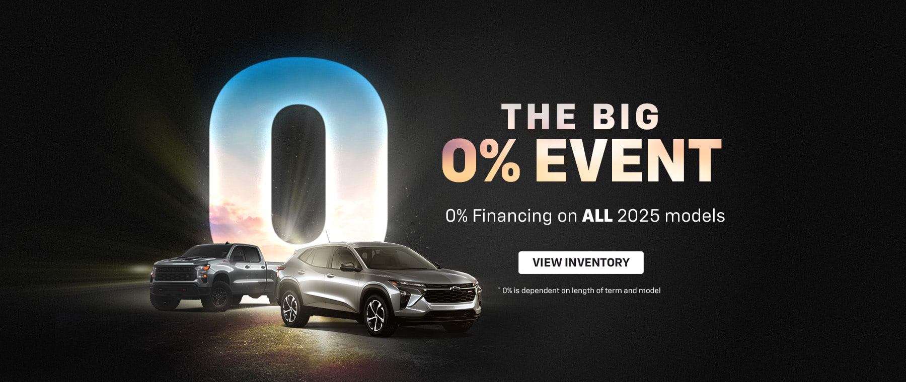 Promotional image featuring "View All Offers Here" text over cars in a lit garage setting.